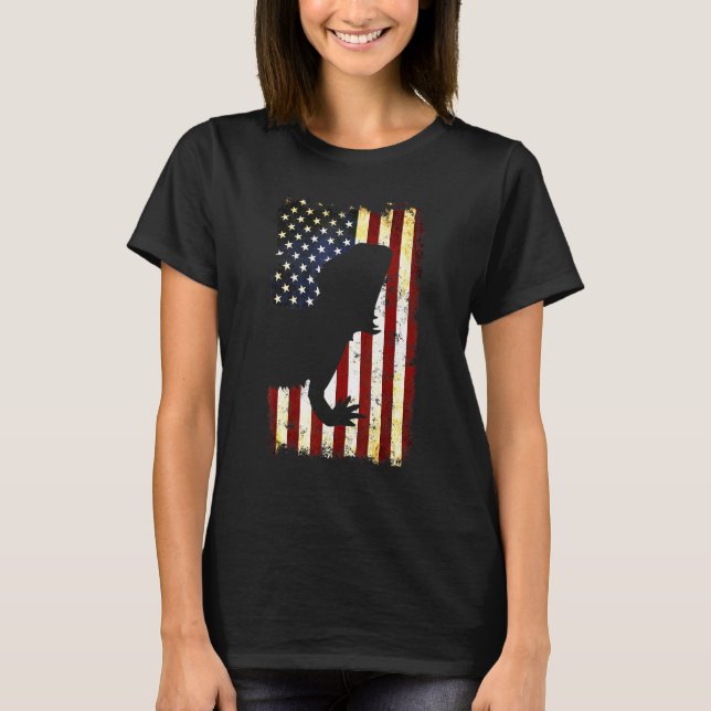 Bartete Dragon Silhouette American Flag 4. Juli T-Shirt (Vorderseite)