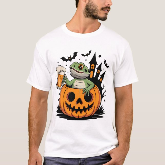 Bartete Lizard in Pumpkin mit Bier T-Shirt (Vorderseite)