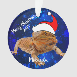 Barteter Drache in Weihnachtsmannmütze Ornament