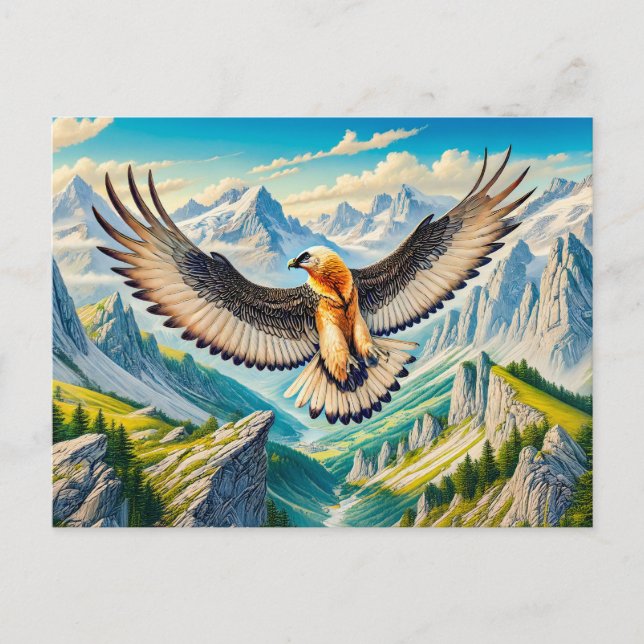 Bartgeier über den Alpen Feiertagspostkarte (Vorderseite)