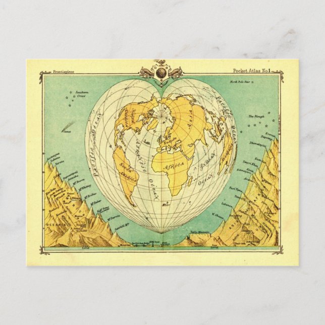 Bartholomew Heart Shaped Post Card Weltkarte Postkarte (Vorderseite)