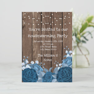 Bartholz Rustic Blue Bouquet Housewarming Party Einladung