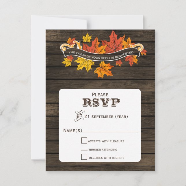Bartholz Rustikale Hochzeit im Herbst uAwg RSVP Karte (Vorderseite)