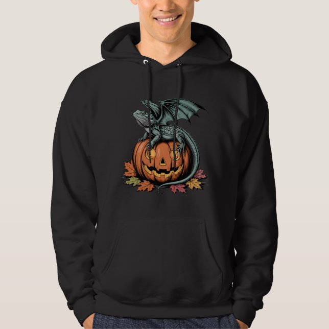 Bartierter Drache über Pumpkin Art Hoodie (Vorderseite)