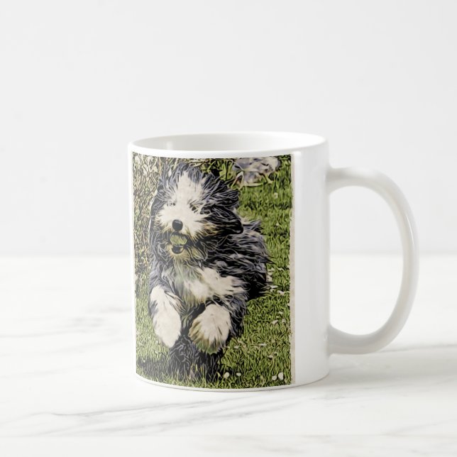 Bärtiger Collie auf der LaufTasse Kaffeetasse (Rechts)