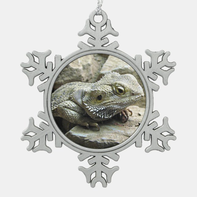 Bärtiger Drache Schneeflocken Zinn-Ornament (Vorderseite)