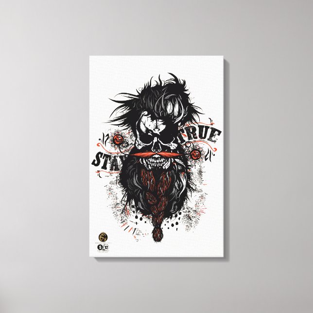 Bärtiger Hipster-Totenkopf und Schnurrbart Leinwanddruck (Vorderseite)