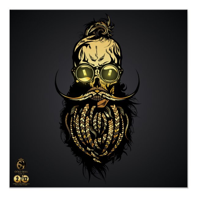 Bärtiger Hipster-Totenkopf und Schnurrbart Poster (Vorderseite)