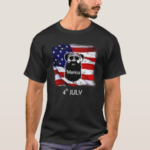 Bärtiger Pug-Hund bedrängte USA-Flagge Merica 4. J T-Shirt