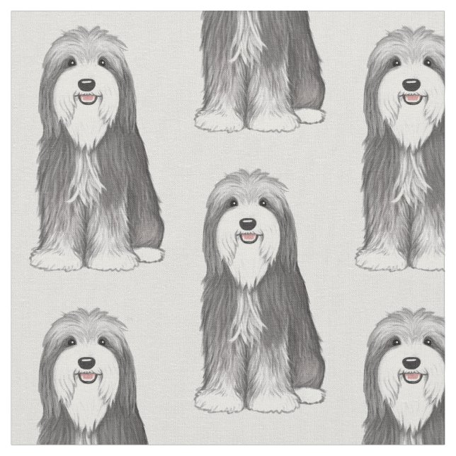 Bärtiges Collie-Cartoon-Hundemuster Stoff (Nahaufnahme)