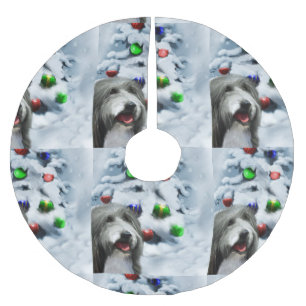 Bärtiges Collie-Weihnachten Polyester Weihnachtsbaumdecke