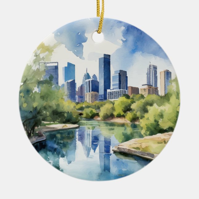 Barton Springs Austin Texas Watercolor Keramik Ornament (Vorne)