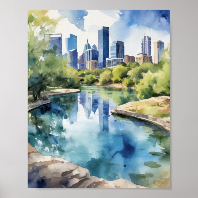Barton Springs Austin Texas Watercolor Poster (Vorne)