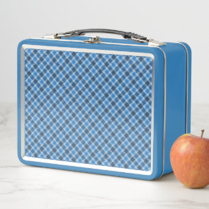 Bas Blau/Babyblau Gingham-Diagonal-Kariert Metall Brotdose