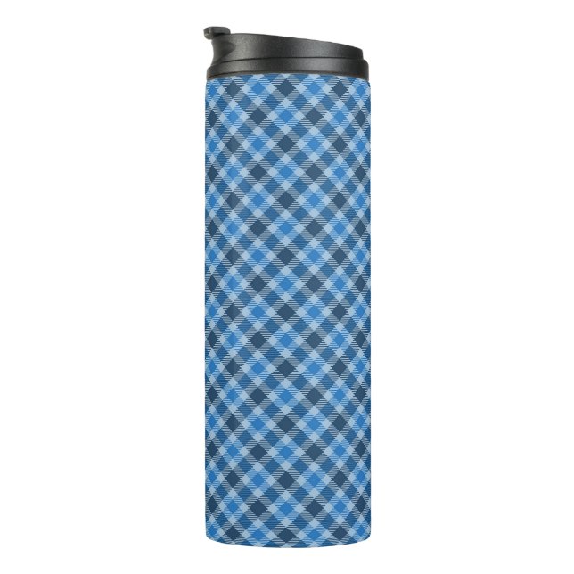 Bas Blau/Babyblau Gingham-Diagonal-Kariert Thermosbecher (Nach rechts gedreht)