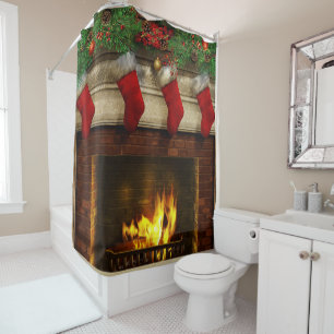 Bas de Noël et rideau en douche de cheminée