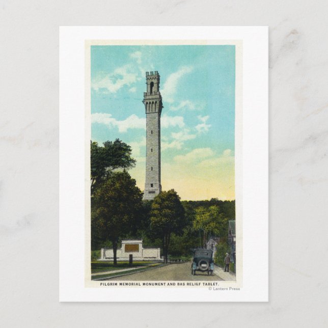 Bas Relief Tablet und Pilgrim Memorial View Postkarte (Vorderseite)