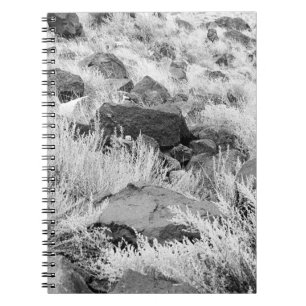 Basalt Lava Felsen in Wüste, Schwarz und Weiß Foto Notizblock