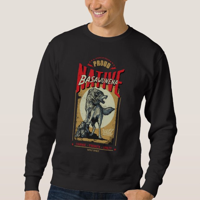 Basawunena Native American Indian Wolf Spirit Retr Sweatshirt (Vorderseite)