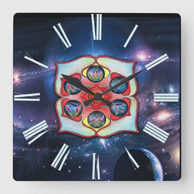 Base Chakra Quadratische Wanduhr (Vorderseite)