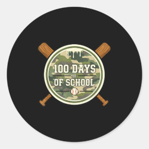 Baseball 100. Schultag Tarnung Runder Aufkleber