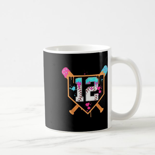Baseball 12th Birthday Boy Ice Cream Drip 12 Year  Kaffeetasse (Rechts)