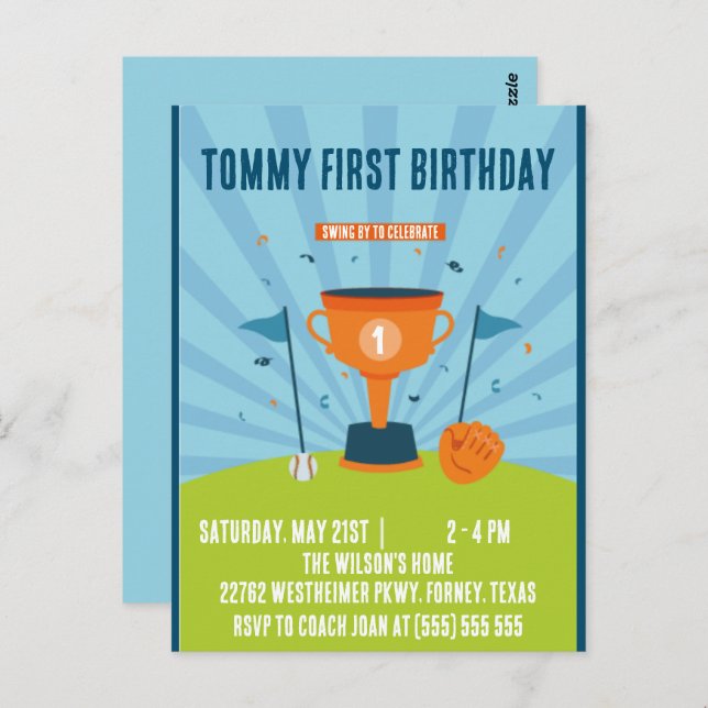 Baseball 1. Geburtstagssportthema Postkarte (Vorne/Hinten)