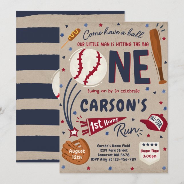 Baseball 1. Zuhause Run Birthday Party Einladung (Vorne/Hinten)