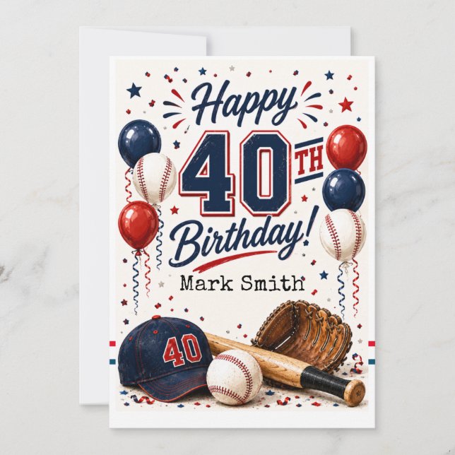 Baseball 40. Geburtstagsfeier  Einladung (Vorderseite)
