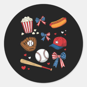 Baseball 4. Juli Coquette Bow Women Girls Base Runder Aufkleber