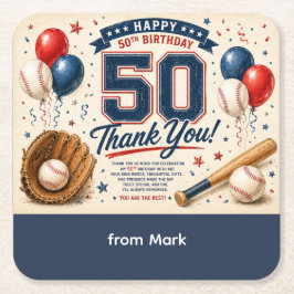 Baseball 50. Geburtstag Danke Rechteckiger Pappuntersetzer