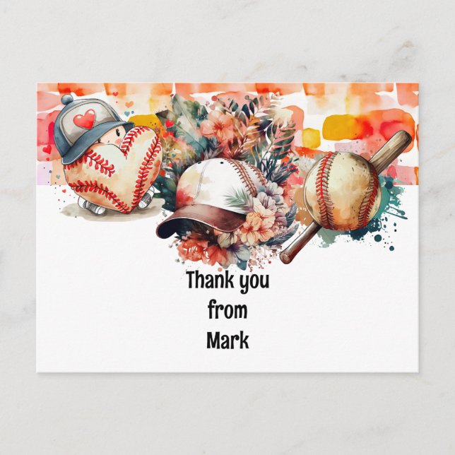 Baseball 50. Geburtstagsparty danke Postkarte (Vorderseite)