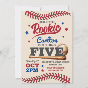 Baseball 5th Five Birthday Invitation