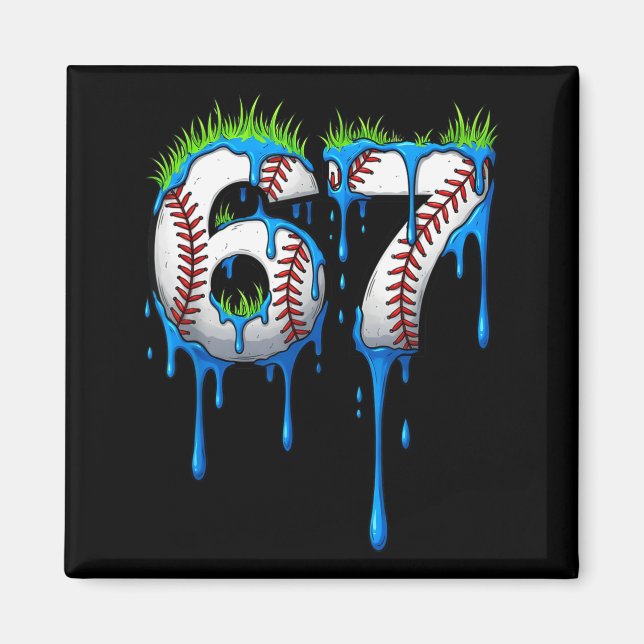 Baseball 67 Six Seven Funny Gen Alpha Meme Blue Dr Magnet (Vorne)