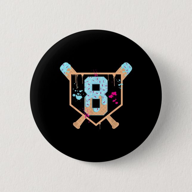 Baseball 8 Jahre alt Eiscreme Tropfen 8. Geburtsta Button (Vorderseite)