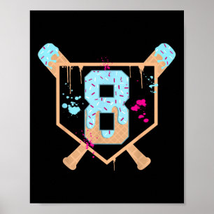 Baseball 8 Jahre alt Eiscreme Tropfen 8. Geburtsta Poster