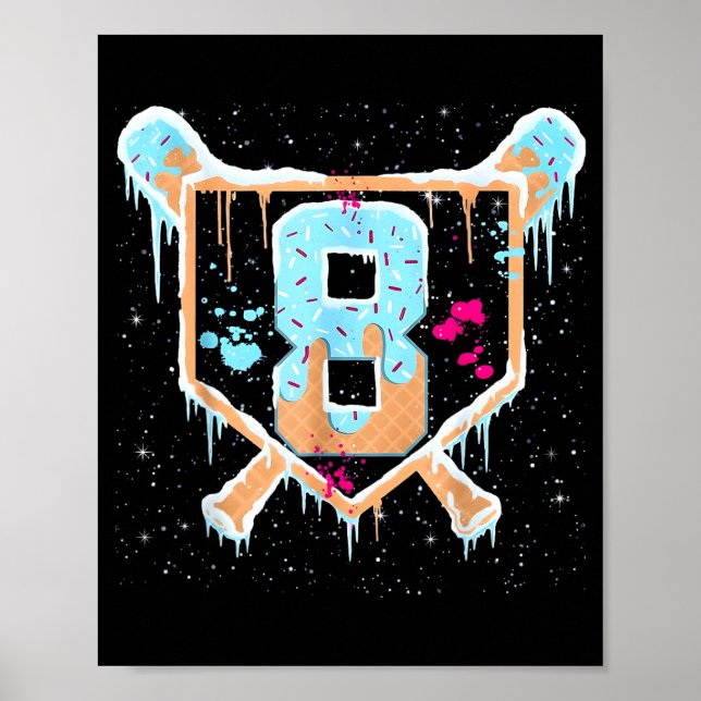 Baseball 8 Year Old Ice Cream Drip 8th Birthday Bo Poster (Vorne)