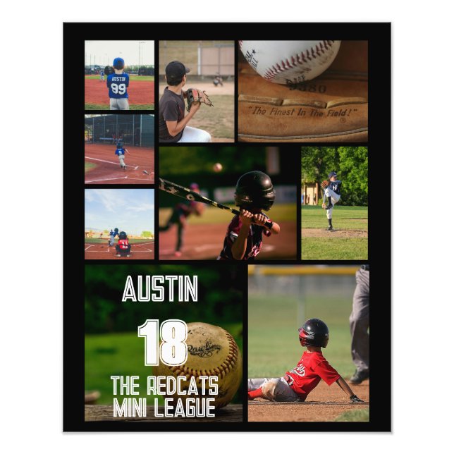Baseball 9 Foto Collage Personalisiertes Poster (Vorne)