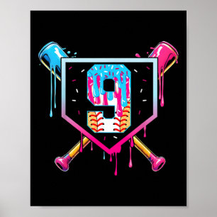 Baseball 9 Jahre alte Eiscreme-Tropfen 9. Geburtst Poster