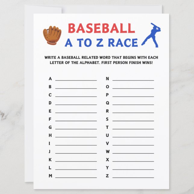 Baseball A to Z Race Game (Vorderseite)