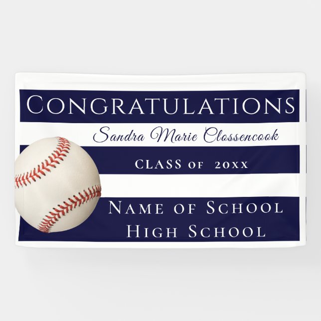 Baseball-Absolvent der Marine Blue and White Strip Banner (Horizontal)