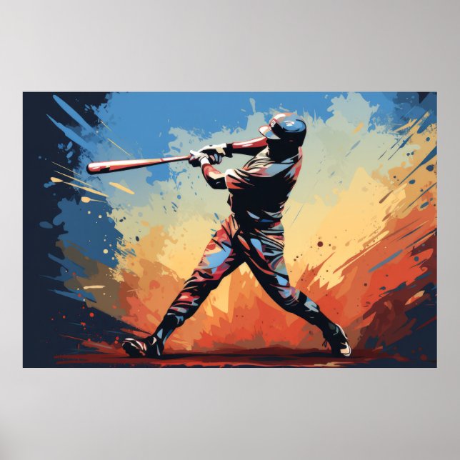 Baseball Action Sport Malerei Abstrakte Art Deco Poster (Vorne)
