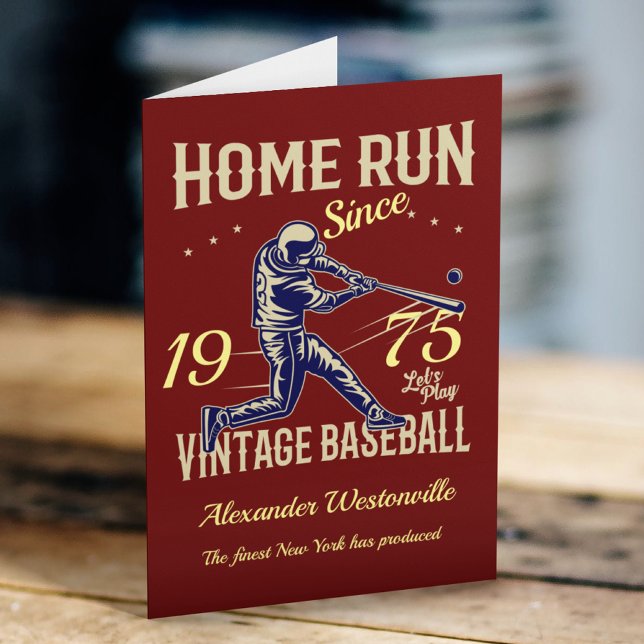 Baseball Add Your Name Year Dark Red Fun Birthday Karte (Von Creator hochgeladen)