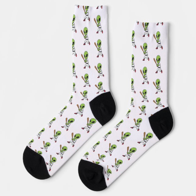 Baseball-Alien Socken (Linkes Detail)