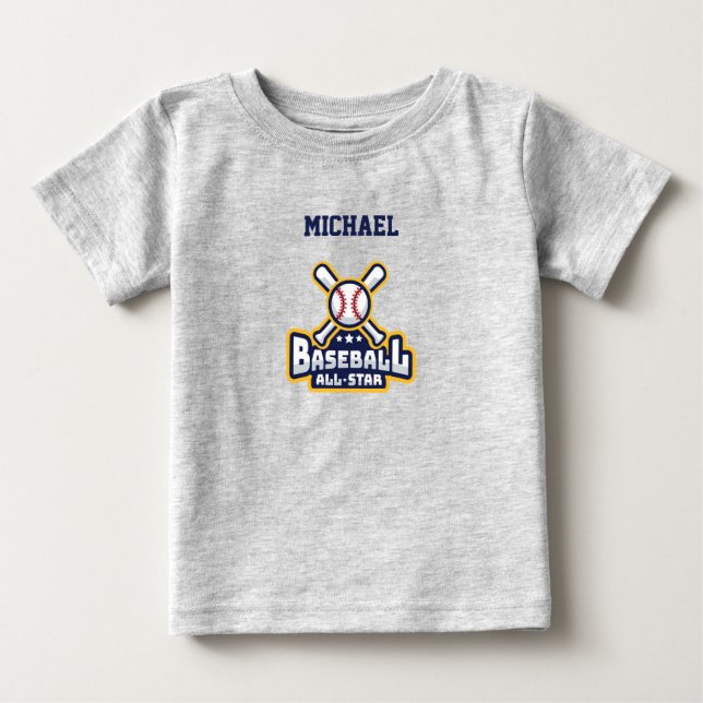 Baseball All-Star Ball & Bat Personalisiert Baby T-shirt (Vorderseite)