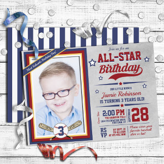 Baseball-All-Star-Fotovorlage Geburtstagsparty Einladung