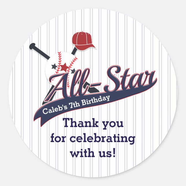 Baseball ALL STAR Sports Custom Gastgeschenk Runder Aufkleber (Vorderseite)
