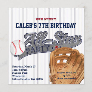 Baseball All Star Sports gestreifte Geburtstagsfei Einladung