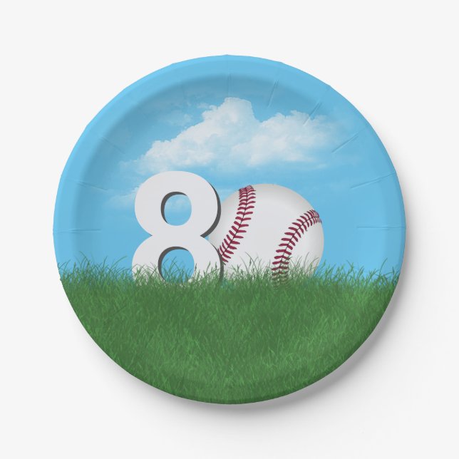 Baseball am 80. Geburtstag im Grünen Gras Pappteller (Vorderseite)