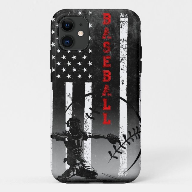 Baseball American Flag Black Art  Case-Mate iPhone Hülle (Rückseite)